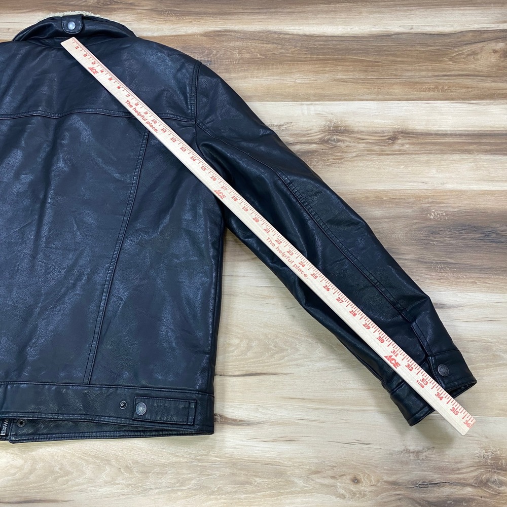 Levi's Trucker Jacket Mens L Sherpa Faux Leather Heritage Workwear Black Bomber - Picture 12 of 13